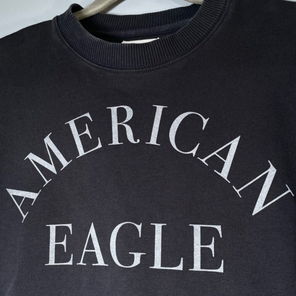 American Eagle Medium Sweatshirt Crewneck Sweater Grey AE Graphic Top Long Shirt - Picture 9 of 9